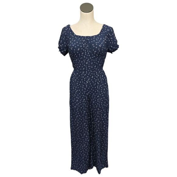 Madewell Womens Sophia Size XS Wide Leg Jumpsuit Navy Blue Ditsy Floral Pockets - Picture 2 of 12